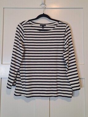 J. Crew Classic Cotton Black & White Striped Top 3/4 Sleeves Size XL Stretch